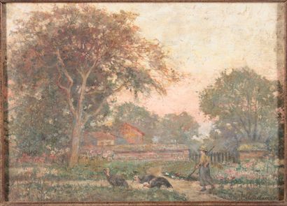 null La paysanne aux pintades, 

huile sur toile

signée en bas à droite H C Delacroix...