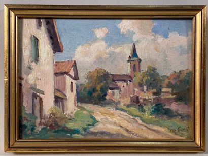 null GUEIT Louis Marius (1877-1956) "village" huile sur panneau signée en bas à droite...