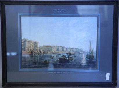 null Vue de St Petersbourg, Le quai de l'île Vassilievski. 30 x 20,5 cm