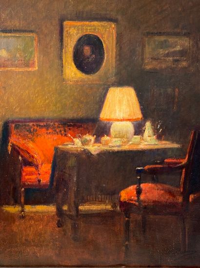 null CARME Félix (1863-1938) "Scène d'intérieur à la lampe" huile sur toile signée...