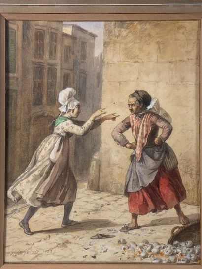 null DE GALARD Gustave (1779-1841) "les oeufs cassées" aquarelle signée en bas à...