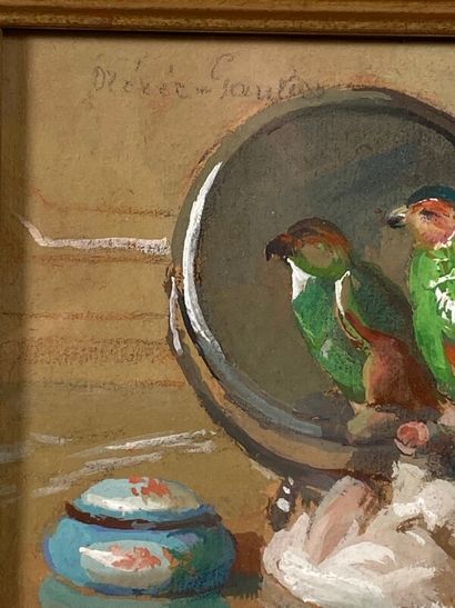 null NEREE-GAUTIER Jane (1877-1948) "Nature morte à l'oiseau" huile sur carton signée...