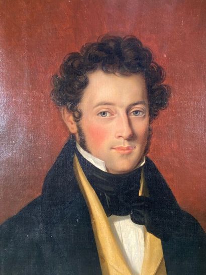 null DE GALARD Gustave (1779-1841) "Portrait d'homme au gilet jaune" huile sur toile...