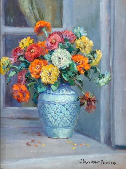 null LAUVERNAY-PETITJEAN Jeanne (1875-1955) "bouquet de fleurs" huile sur carton...