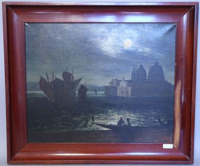 null SALKIN J. "Venise" huile sur toile signée en bas à droite - 36 x 44 cm - cadre...