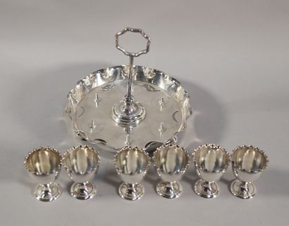 null MAPPIN & WEBB, silver plated egg set with six egg cups. H. 20 cm