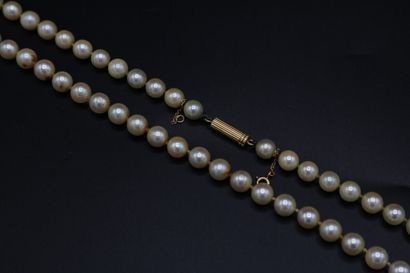 null Pearl necklace, gold clasp with safety chain. Gross weight : 39,4 g / L. 69...