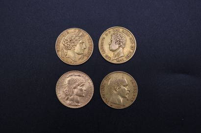 null Quatre pièces en or : 3 x 20 F 1851 A / 1857 / 1913 et une pièce de 20 lires...