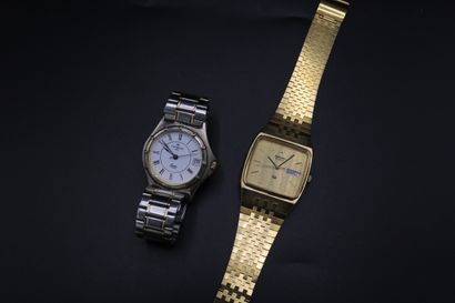 null SEIKO, montre bracelet d'homme acier doré. Mouvement quartz.

On joint une montre...