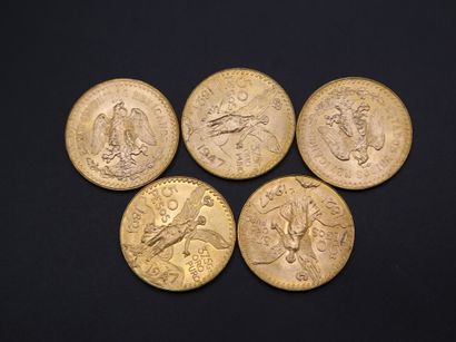 null Five coins of 50 Pesos gold - 208,31 g
