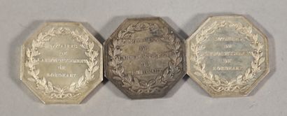 null Three silver tokens Notaires de l'Arrondissement de Bordeaux. 54 g