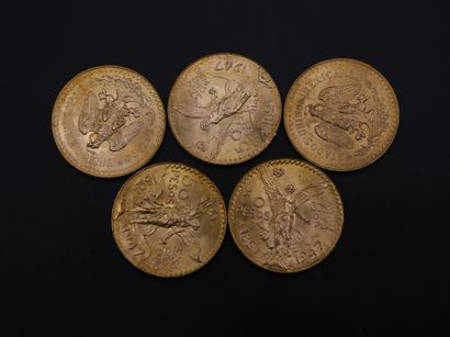 null Five coins of 50 Pesos gold - 208,63 g