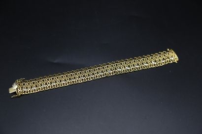 null Sadusa, Bracelet large en or jaune 750 millièmes, avec deux lignes de pois....