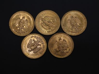 null Five coins of 50 Pesos gold - 208,60 g
