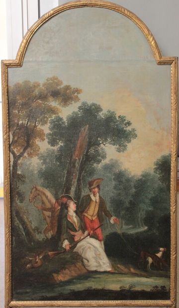 null Trumeau figurant une scène galante dans le goût du XVIIIe, cadre bois doré

167...