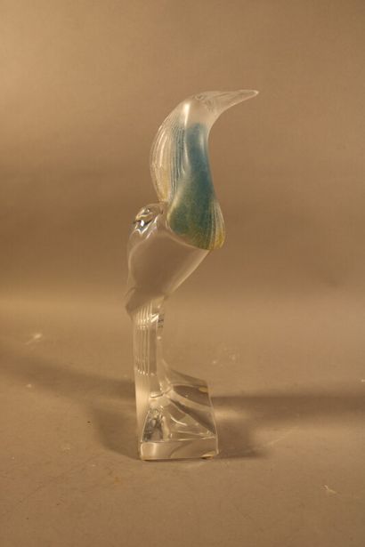 null DAUM - Pâte de verre et cristal oiseau échassier, signé sous le socle DAUM France....