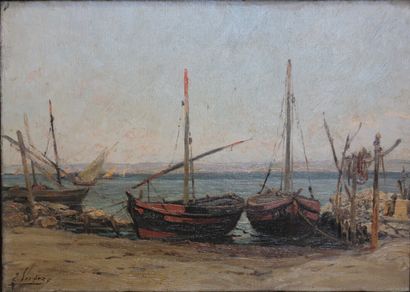 null VERGEZ Eugène (1846-?), "Bateaux de pêche aux Martigues"

Huile sur toile signée...