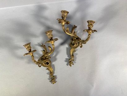null Paire d'appliques en bronze doré de style Louis XV à deux bras de lumière -...