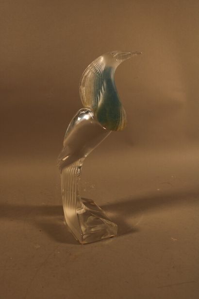 null DAUM - Pâte de verre et cristal oiseau échassier, signé sous le socle DAUM France....