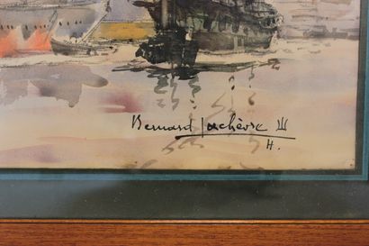 null LACHEVRE Bernard (1885-1950), "Paquebot Ile de France dans le port du Havre"...