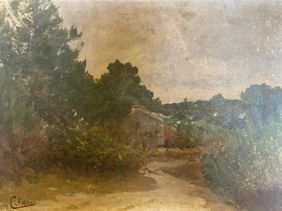 null CALVÉ Julien (?-1924) 

View of a house

oil on canvas

signed lower left and...