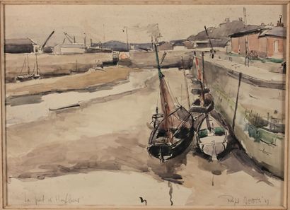 null BERTIN Roger (1915-2003) Port of Honfleur - watercolor drawing signed lower...