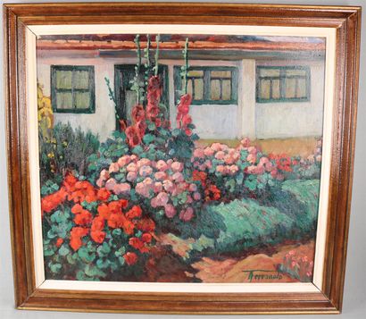 null FERRANDO Augustin (1880-1957) View of a flowered garden, oil on panel, signed...