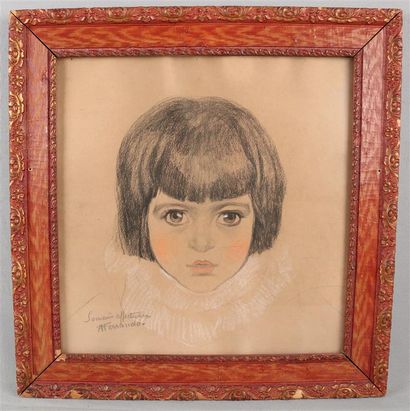 null FERRANDO Augustin (1880-1957) Portrait of a child with fringe, pastel on paper,...