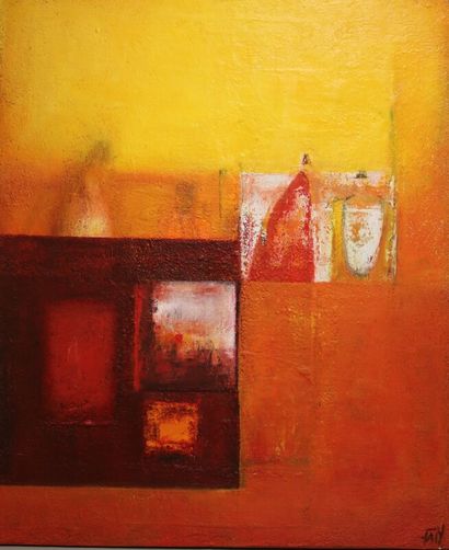 null FALY - Abstraction in yellow and red - oil on canvas - 101 x 122 cm