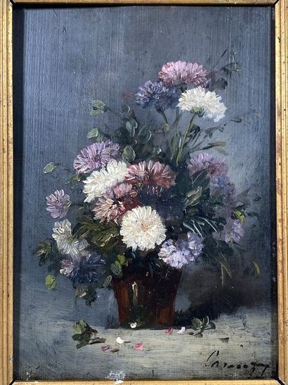null CARANZA (XIXth) "Bouquet of flowers", oil on canvas, signed lower right 22 x...