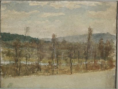 null Study of a landscape, watercolor bearing a cartouche attributing it to ANGLADE...