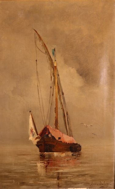 null DUBOIS Anne "Marine" Oil on canvas signed lower right 70 x 44 cm gold frame