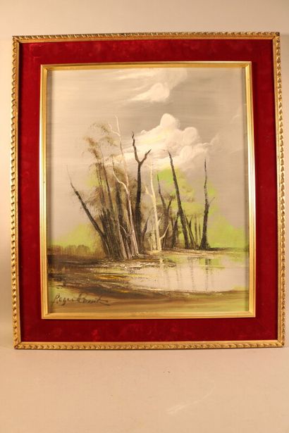 null Count Roger (XX-XXI) Oil on panel - "Pond at dusk" - Signed lower left - in...