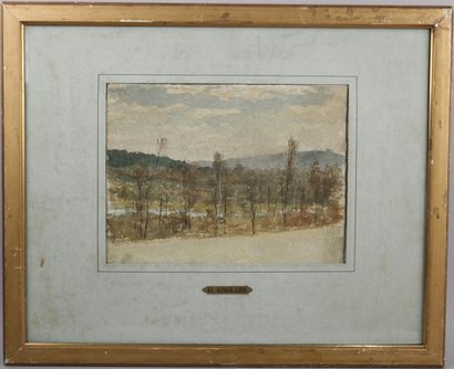 null Study of a landscape, watercolor bearing a cartouche attributing it to ANGLADE...
