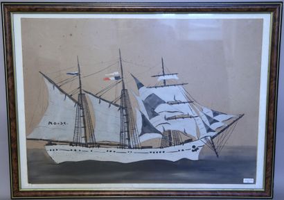 null DERAIEER - Gouache "Three-masted ship" signed lower right L. DERAIEER - 46 x...