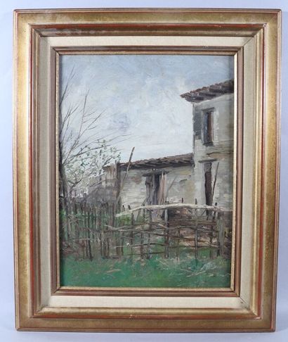 null CALVÉ Julien (?-1924) House at the gate - oil on panel 41 x 33 cm