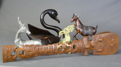 null Lot : quatre sculptures animalières en bois et laiton. Qlq réparations. - Asie...
