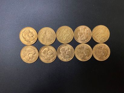 null Dix pièces de 20 francs or - 64.59 g