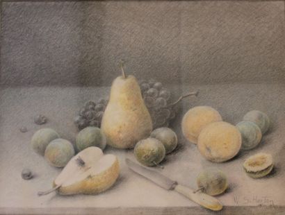 null HORTON William Samuel (1865-1936) "nature morte aux fruits" dessin technique...