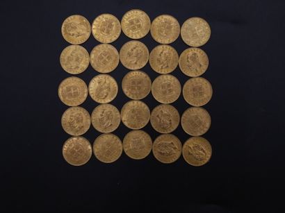 null 25 pièces de 20 lires en or jaune - 161.49 g