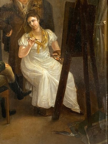 null Ecole française vers 1820 - Scène d'intérieur au portrait

huile sur panneau

cadre...