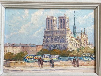 null GIOVANI Robert (XIX-XX) "Notre Dame de Paris" Huile sur isorel 15,5 x 22 cm