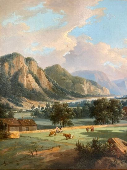 null Ecole française XIXe siècle

Paysage de vallées animé

Huile sur toile 

64...