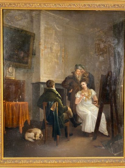 null Ecole française vers 1820 - Scène d'intérieur au portrait

huile sur panneau

cadre...