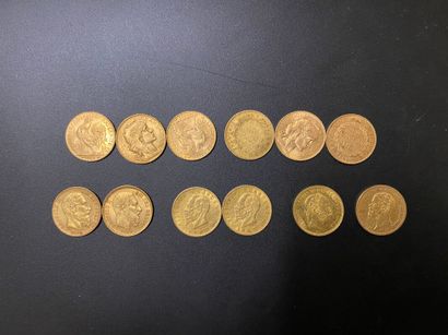 null Douze pièces en or : 6 pièces de 20 francs FR, deux pièces de 20 francs belges...