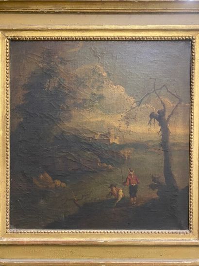 null Un trumeau cadre doré, peinture XVIIIème - 198 x 118 cm (accidents)
