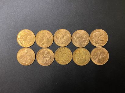 null Dix pièces de 20 francs or - 64.50 g