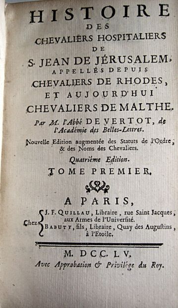 null 133. VERTOT (René Aubert de). Histoire des chevaliers hospitaliers de S. Jean...
