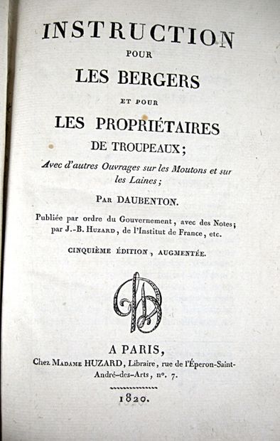 null * 39. DAUBENTON (Louis-Jean-Marie). Instruction pour les bergers et pour les...