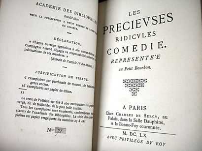 null 100. MOLIÈRE (Jean-Baptiste Poquelin, dit). Les Précieuses ridicules. Paris,...